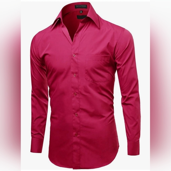 Omega Italy Long Sleeve Dress Shirt Solid Fuchsia Regular Fit sz 16-16.5, 34-35 - Picture 2 of 7